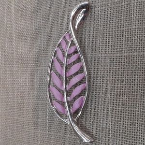 Silver Tone Lavender Painted Leaf Brooch Vintage
